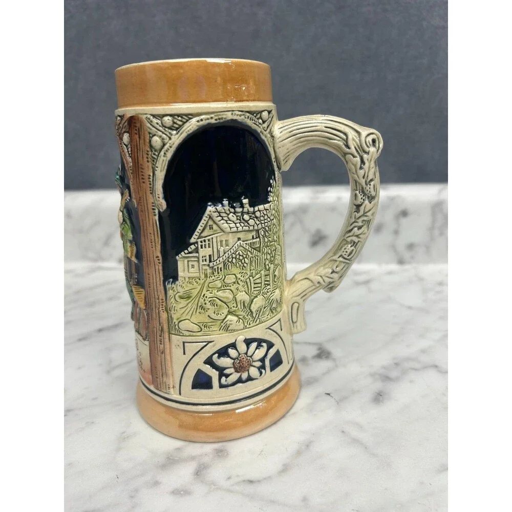 Vintage German Beer Stein Pewter Open Ein Lustig Lied Relief Made In Germany 7